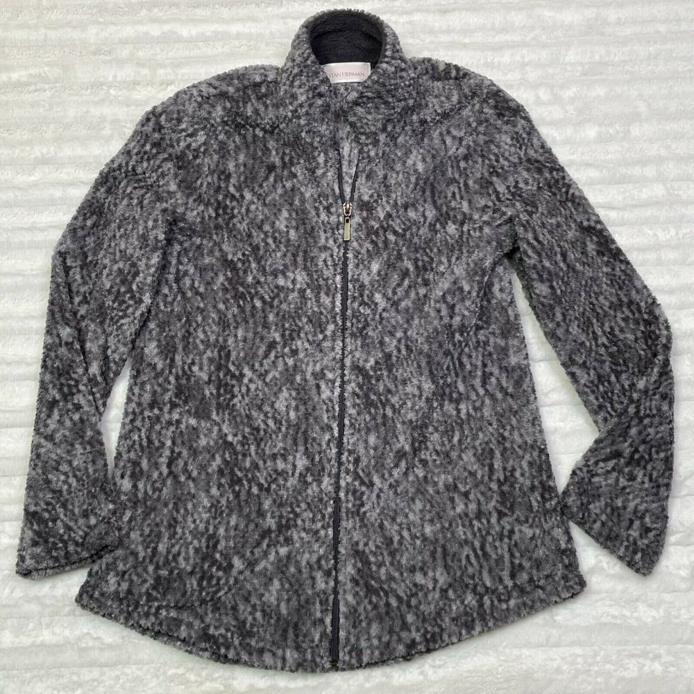 Stan Herman Women's Zipper Fleece Jacket Pockets Long Sleeve Gray Small‎ S